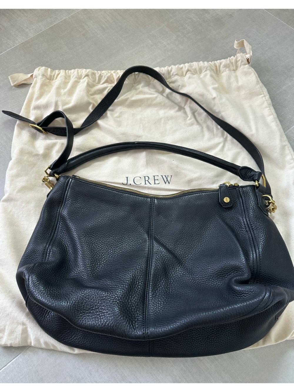 J. Crew Black Pebbled Leather Shoulder Bag with Golden Brass Hardware